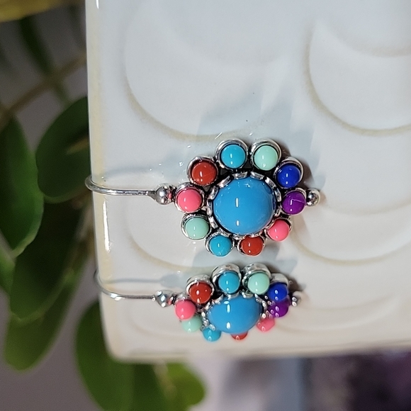 Sterling Silver Vibrant Hook Drop Earrings, S925 - Picture 3 of 7